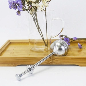 304 stainless steel ellipse ball shape tea infuser tea strainer with pushing handle