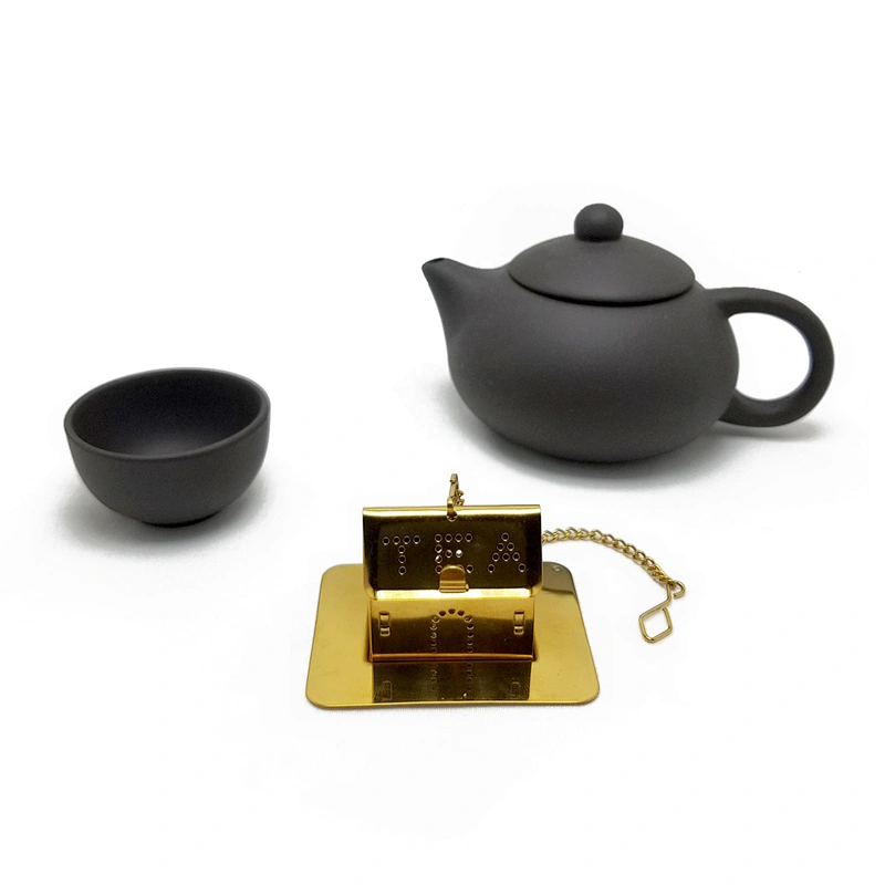 Stainless steel titanium gold plating mini house shape tea infuser with chain