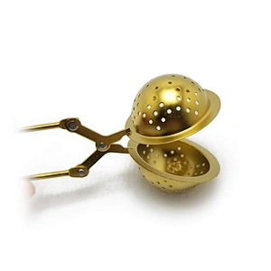 Food grade stainless steel titanium gold plating ball shape tea infuser with clamping handle
