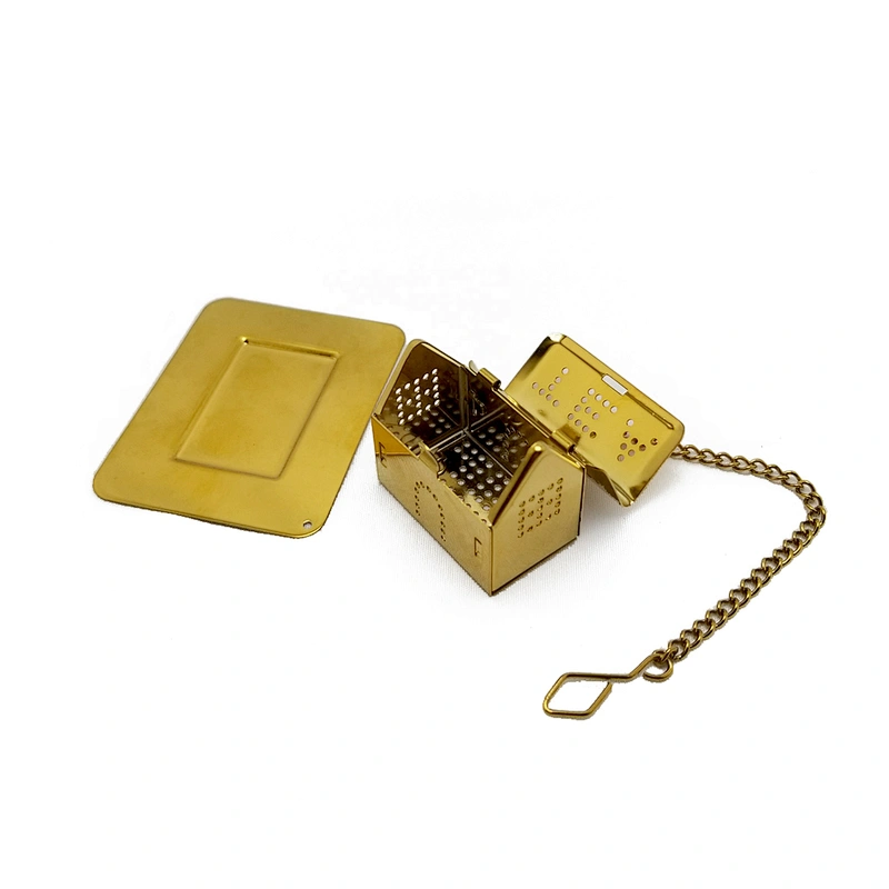 Stainless steel titanium gold plating mini house shape tea infuser with chain