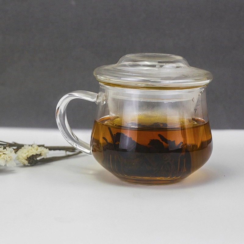 300 ML  high borosilicate heat resistant glass tea cup mug with glass infuser and lid