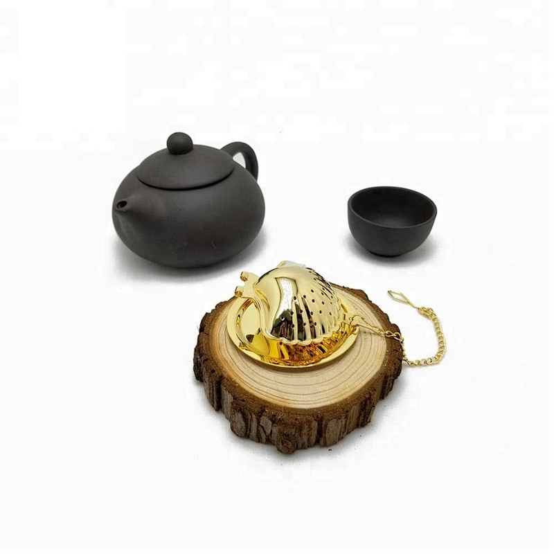 High quality stainless steel gold plating shell shape tea infuser tea ball with chain