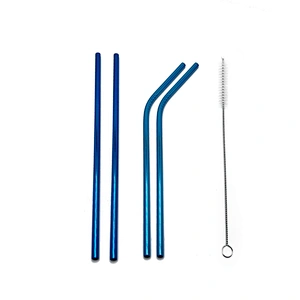 High quality reusable 4 pcs stainless steel 6mm metal drinking straw with 1 pcs brusher set