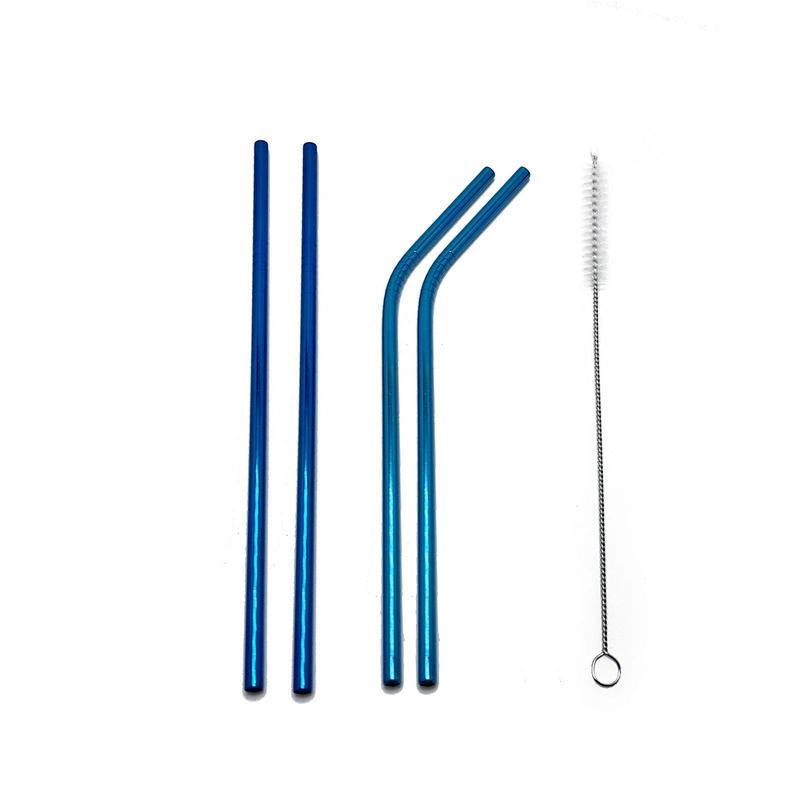 High quality reusable 4 pcs stainless steel 6mm metal drinking straw with 1 pcs brusher set
