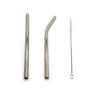 Promotional reusable 2 pcs stainless steel 12mm metal drinking straw with 1 pcs brusher set