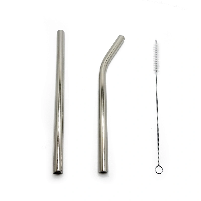 Promotional reusable 2 pcs stainless steel 12mm metal drinking straw with 1 pcs brusher set