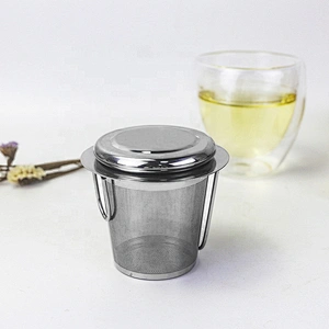 304 stainless steel fine mesh basket shape tea infuser tea strainer with double folding handle for tea pot