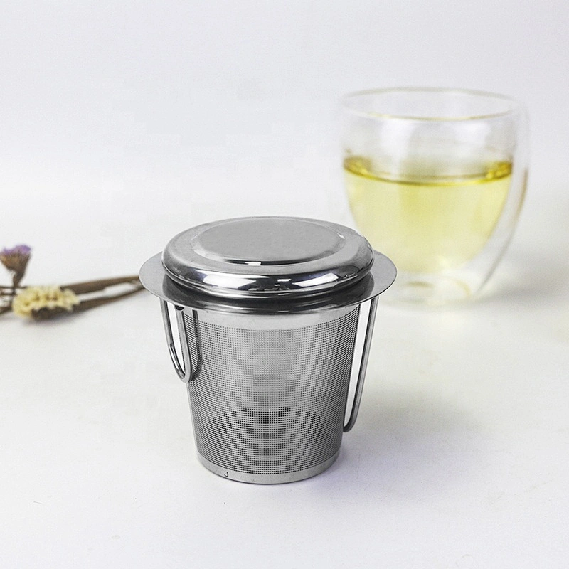 304 stainless steel fine mesh basket shape tea infuser tea strainer with double folding handle for tea pot