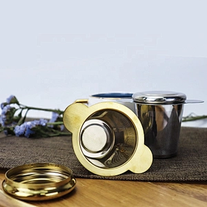 Double handle Tea strainer 304 Stainless Steel tea filter tea infuser in silver and gold color for mug and pot