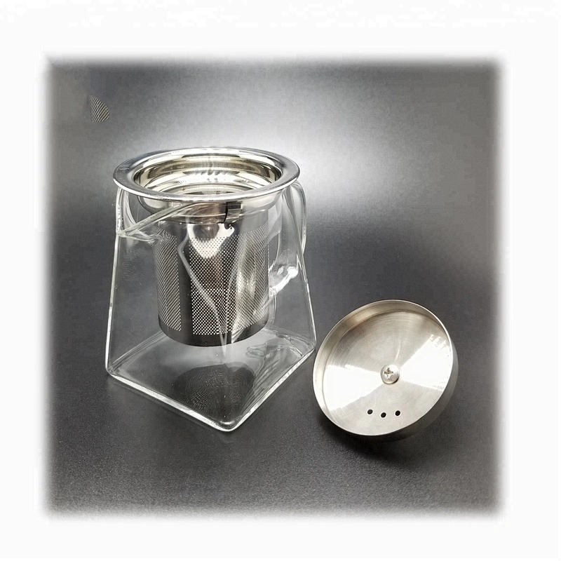 Hot selling high borosilicate heat resistant square bottom glass  teapot with infuser