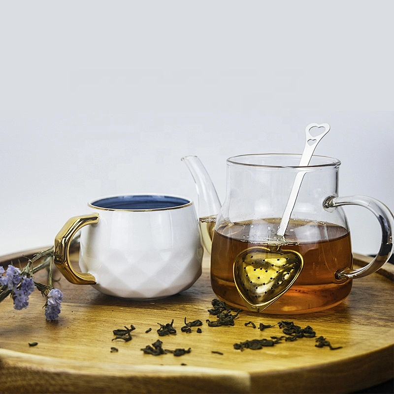 High quality stainless steel tea strainer heart shape tea infuser with handle