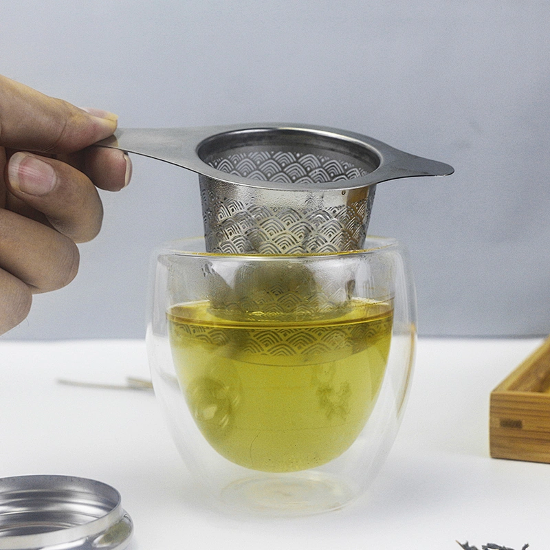 Newly stainless steel wave pattern tea strainer basket shape tea infuser with handle