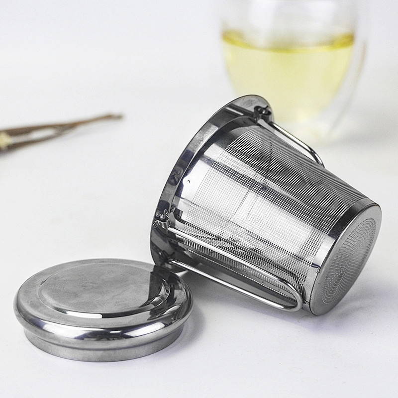 304 stainless steel fine mesh basket shape tea infuser tea strainer with double folding handle for tea pot
