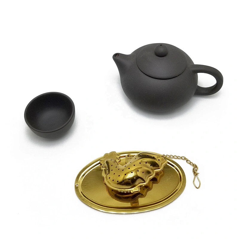 Stainless steel titanium gold plating rooster shape tea infuser with chain