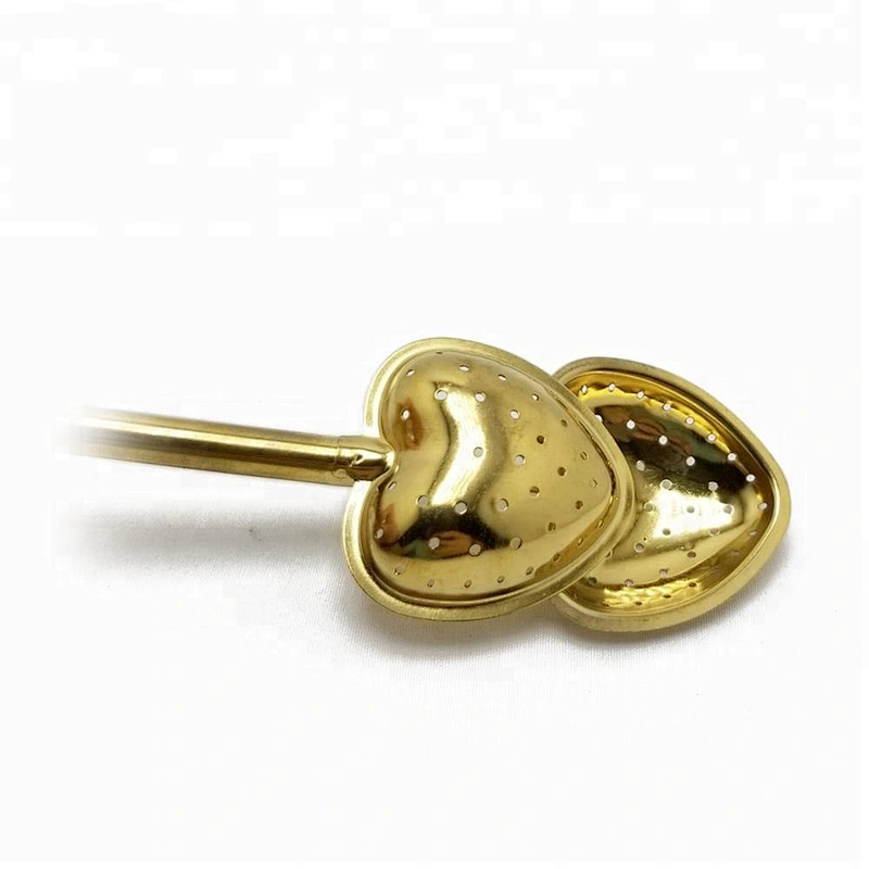 Hot selling stainless steel titanium gold plating heart shape tea infuser tea ball with handle