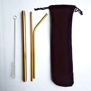 304 reusable stainless steel 4 pcs metal drinking straw set pearl milk tea straw set