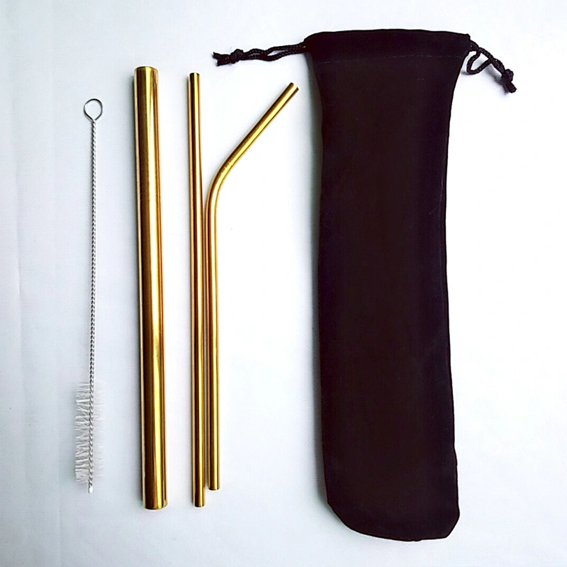 304 reusable stainless steel 4 pcs metal drinking straw set pearl milk tea straw set