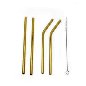 High quality reusable 4 pcs stainless steel 8mm metal drinking straw with 1 pcs brusher set