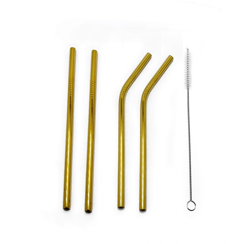High quality reusable 4 pcs stainless steel 8mm metal drinking straw with 1 pcs brusher set
