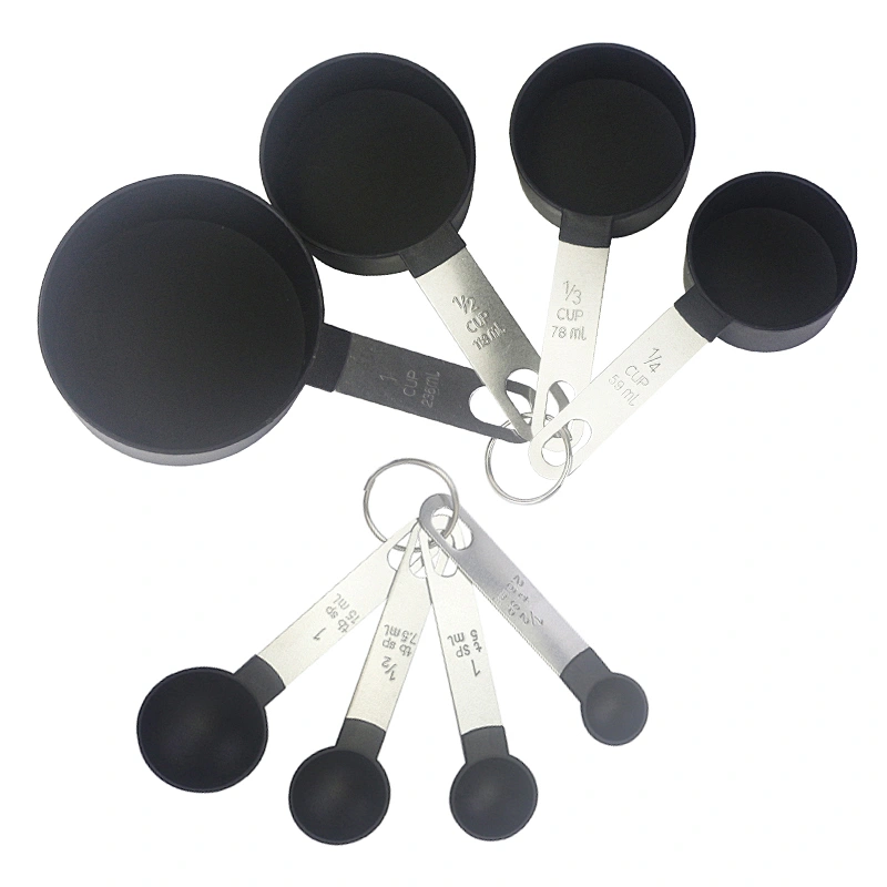 Hot selling 8 piece stainless steel plastic measuring cups and measuring spoons