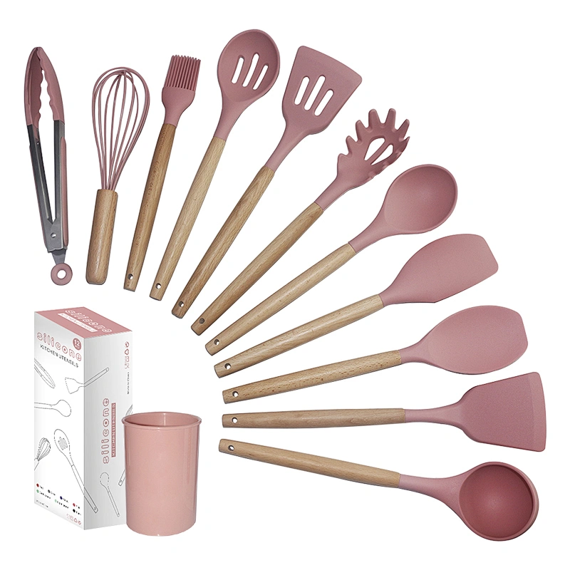 11 PCS Silicone Kitchenware Set Kitchen Utensils Set With Wooden Handle