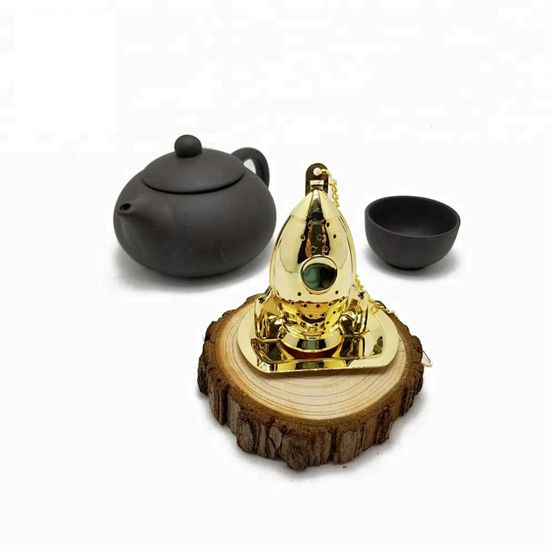 High quality stainless steel gold plating rocket shape tea infuser tea ball with chain