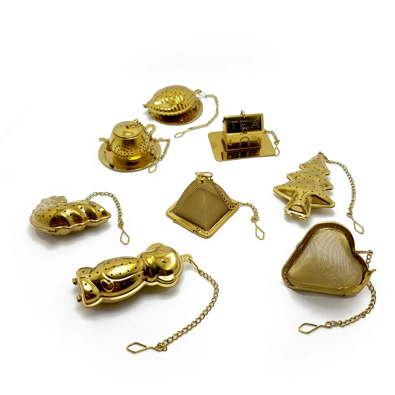 Stainless steel titanium gold plating mesh heart shape tea infuser with chain