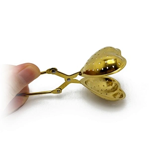 Stainless steel titanium gold plating heart shape tea infuser with clamping handle