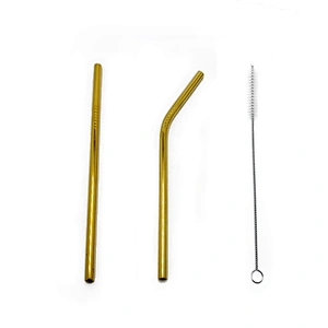 Promotional reusable 2 pcs stainless steel 8mm metal drinking straw with 1 pcs brusher set