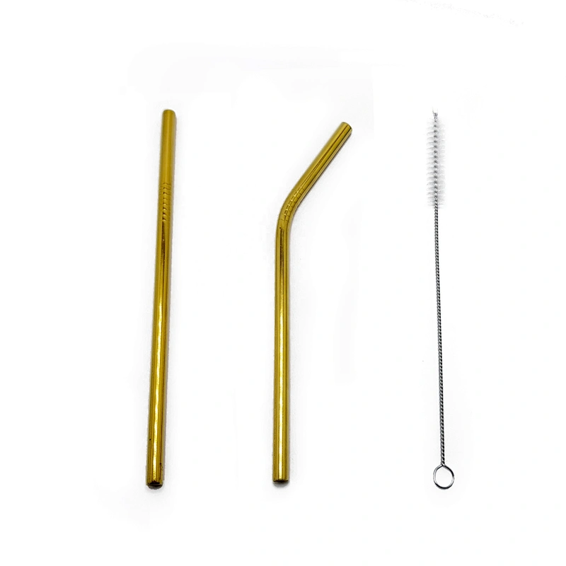 Promotional reusable 2 pcs stainless steel 8mm metal drinking straw with 1 pcs brusher set