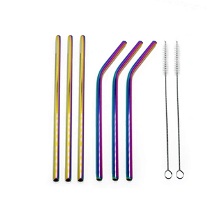 Reusable 6 pcs stainless steel 8mm drinking straw with 2 pcs brusher set
