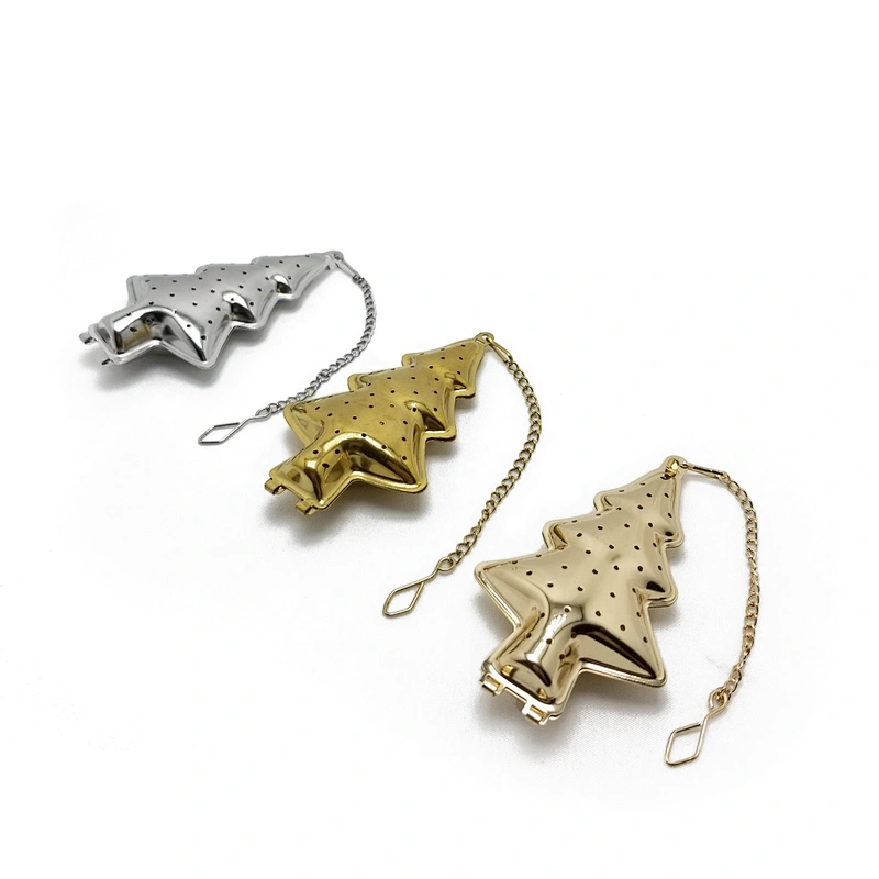 Stainless steel titanium gold plating christmas tree shape tea infuser with chain