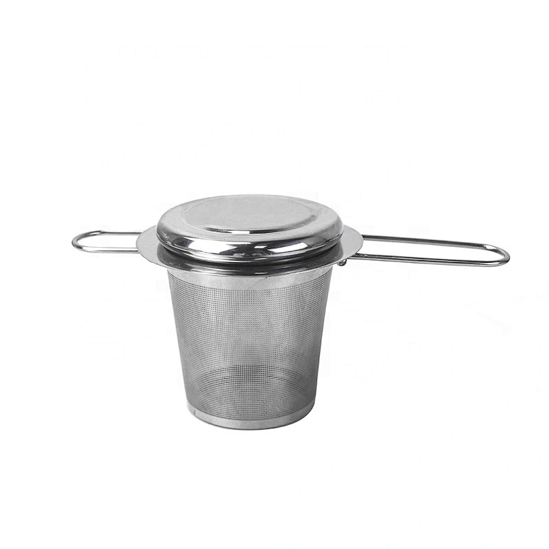 304 stainless steel fine mesh basket shape tea infuser tea strainer with double folding handle for tea pot