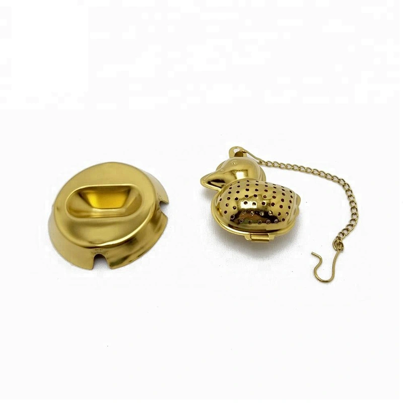 Hot selling stainless steel titanium gold plating duck shape tea infuser tea strainer tea ball with chain