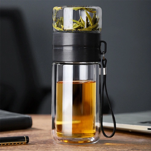Outdoor sports drinking bottle travel glass tea and water separation water bottle with tea infuser