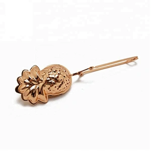 High quality stainless steel rose gold plating pineapple shape tea infuser with clamp handle