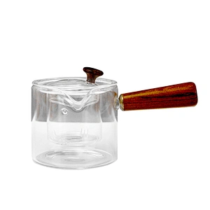Handmade  high borosilicate heat resistant glass teapot  with glass infuser and wooden handle