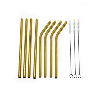 Reusable 8 pcs stainless steel 8mm drinking straw with 3 pcs brusher set