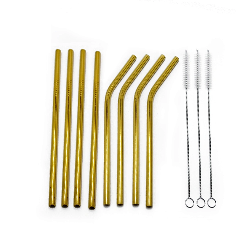 Reusable 8 pcs stainless steel 8mm drinking straw with 3 pcs brusher set