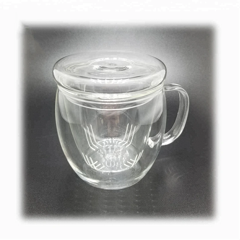 550 ML  high borosilicate heat resistant glass tea cup mug with glass infuser and lid