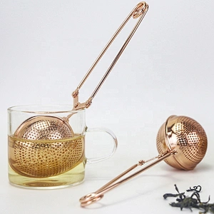 Rose gold stainless steel ball shape tea infuser tea strainer with clamp handle