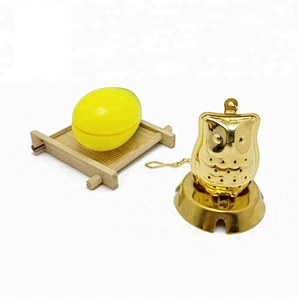 New design stainless steel titanium gold plating owl shape tea infuser with chain