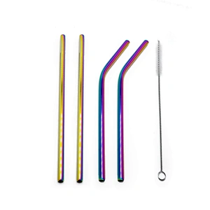 High quality reusable 4 pcs stainless steel 8mm metal drinking straw with 1 pcs brusher set