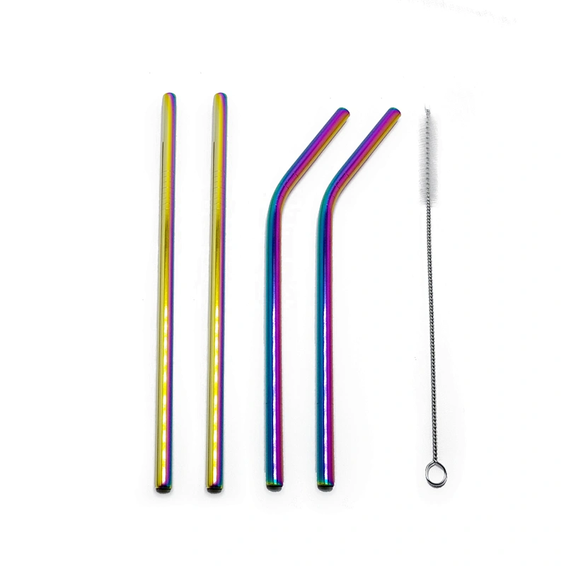 High quality reusable 4 pcs stainless steel 8mm metal drinking straw with 1 pcs brusher set