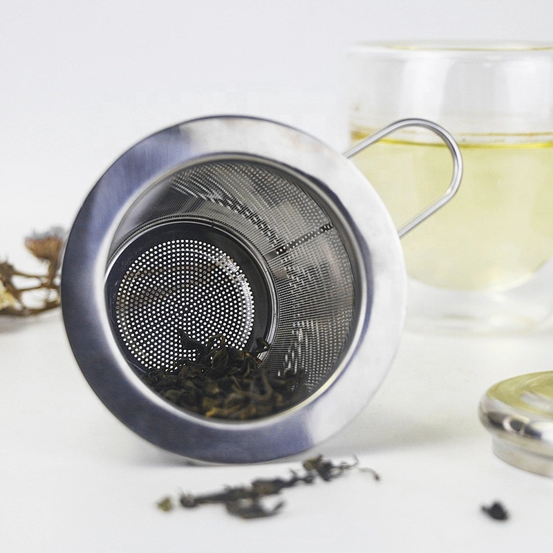 304 stainless steel fine mesh basket shape tea infuser tea strainer with double folding handle for tea pot