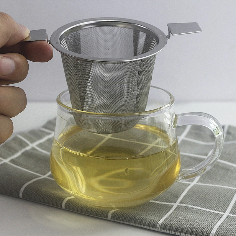 Basket shape hard mesh tea strainer with double handle