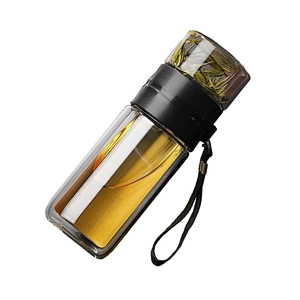 Outdoor sports drinking bottle travel glass tea and water separation water bottle with tea infuser