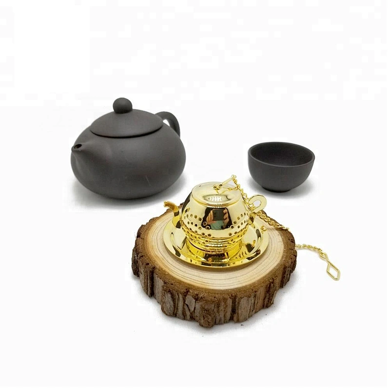 High quality cute stainless steel gold plating teapot tea infuser tea ball with chain