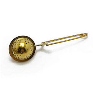 Food grade stainless steel titanium gold plating ball shape tea infuser with clamping handle