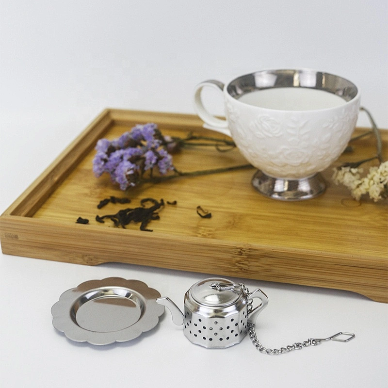 Promotional stainless steel popular type mini teapot shape tea infuser with chain